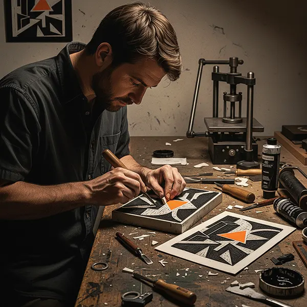 Etty Wróblek en situation de création graphique pour son exposition à l’Exploratorium de Rochefort