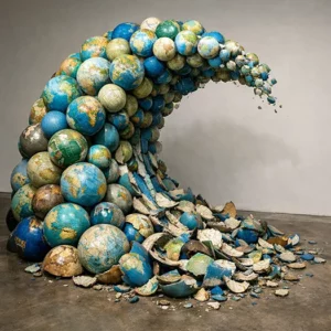 Installation sculpturale de Gregory Cartola évoquant la cartographie au musée Exploratorium à Rochefort